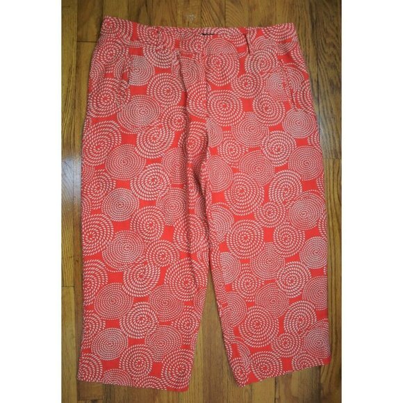 WOMEN'S ORANGE PRINT LINEN CROPPED PANTS - WILLI SMITH - SIZE 14 - Picture 1 of 6